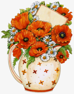 彩铅花瓶花朵图案素材