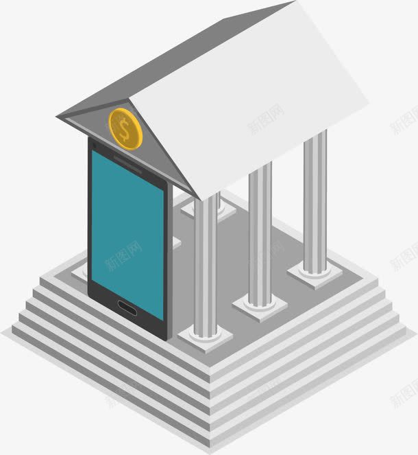 手绘建筑png免抠素材_新图网 https://ixintu.com 卡通 手绘手机 欧式建筑 灰色 银行