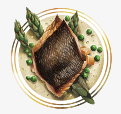 鱼肉料理手绘鱼肉料理矢量图高清图片