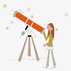 用望远镜看星星的女孩素材