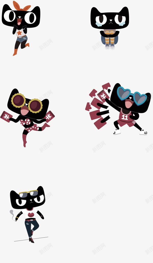 黑色卡通天猫装饰图案png免抠素材_新图网 https://ixintu.com 免抠PNG 卡通 天猫 装饰图案 黑色