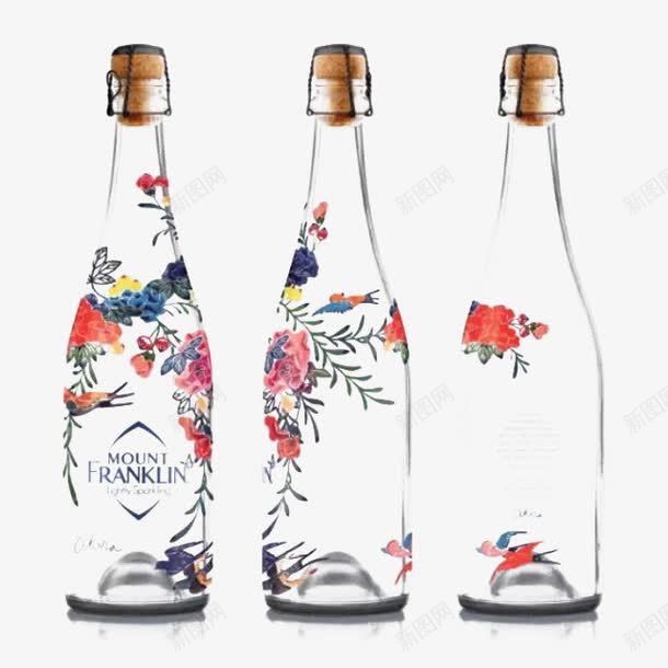瓶子png免抠素材_新图网 https://ixintu.com 玻璃瓶 花卉花纹 透明