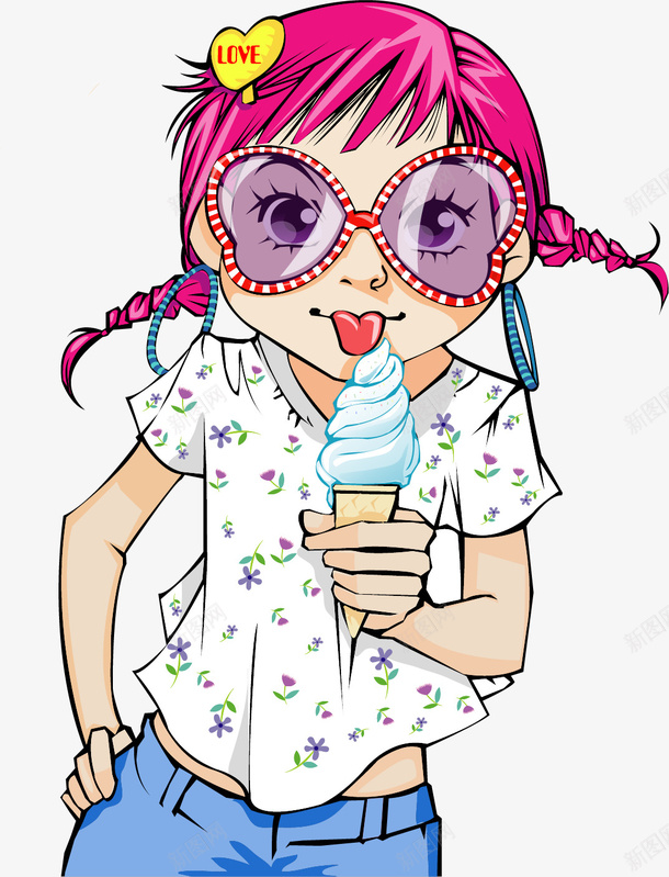 手绘吃冰淇淋的女孩矢量图ai免抠素材_新图网 https://ixintu.com 可爱 吃冰淇淋的女孩 手绘 矢量图