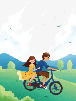 单色手绘自行车春天自行车郊游踏青元素图高清图片