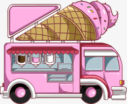 粉色立体冰淇淋车素材