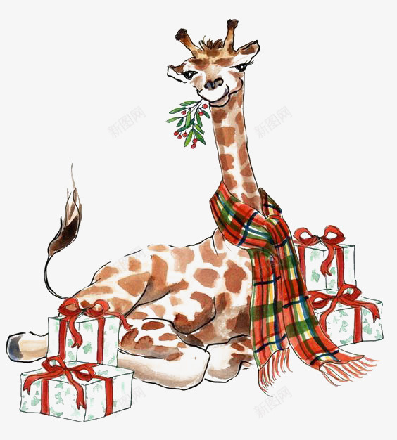 圣诞长颈鹿png免抠素材_新图网 https://ixintu.com 创意动物 动物拟人 围巾 圣诞 圣诞免扣 圣诞素材 圣诞节 长颈鹿