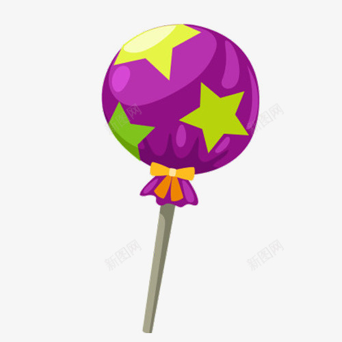 紫色棒棒糖png免抠素材_新图网 https://ixintu.com 儿童最爱 棒棒糖 甜食 糖纸包装 绿色星星 装饰图