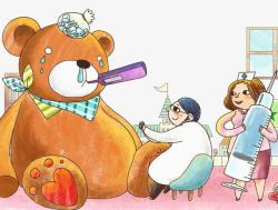 卡通玩具熊看医生插画素材
