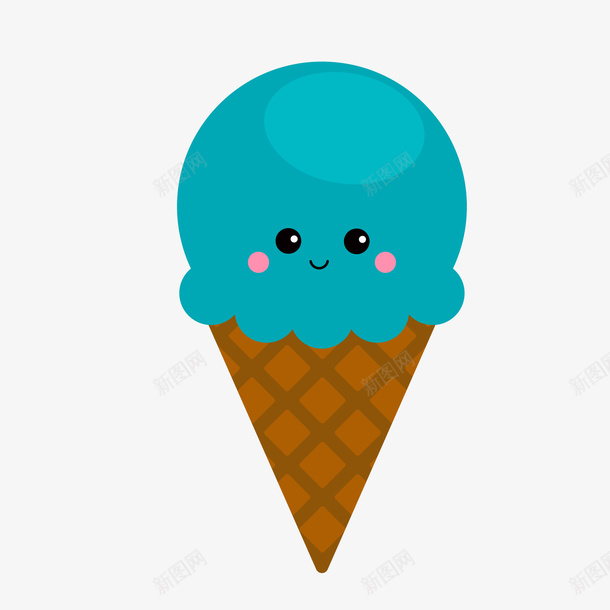 蓝色可爱表情冰淇淋png免抠素材_新图网 https://ixintu.com 卡通冰淇淋 可爱冰淇淋 背景装饰 蓝色冰淇淋