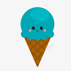 蓝色可爱表情冰淇淋素材
