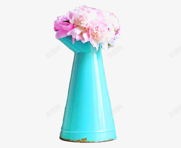 蓝色花瓶上的粉色花实物png免抠素材_新图网 https://ixintu.com 实物 粉色花 蓝色花瓶