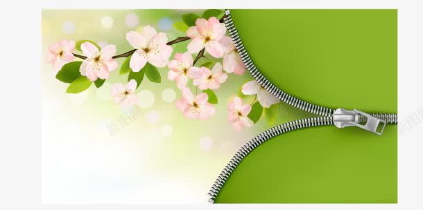 绿色粉红色的花背景png免抠素材_新图网 https://ixintu.com 拉链 粉色花朵 绿色 装饰