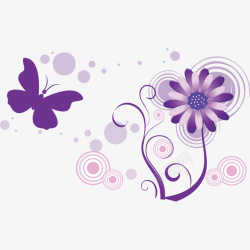 紫色蝴蝶鲜花装饰画素材