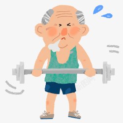 老爷爷骑车锻炼身体彩色卡通装饰老爷爷举重高清图片