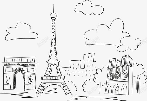 手绘线条巴黎建筑png免抠素材_新图网 https://ixintu.com 巴黎 建筑 手绘 法式 法式建筑 铁塔