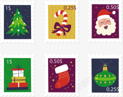 彩色邮票彩色圣诞节邮票套装矢量图高清图片