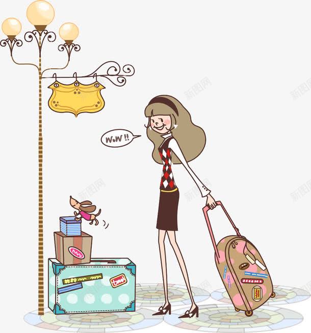 拖着行李箱的可爱女孩png免抠素材_新图网 https://ixintu.com 可爱 女孩 行李箱