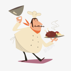 卡通端着美食的厨师人物矢量图素材