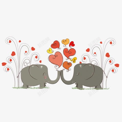 爱心小象png免抠素材_新图网 https://ixintu.com 卡通 可爱 小象 灰色 爱心 相恋 红色 花朵