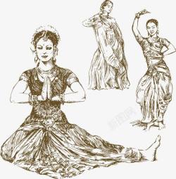鍗板害浜素描印度舞美女矢量图高清图片