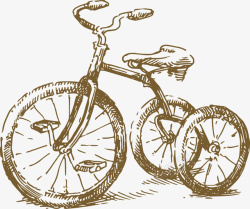 三轮自行车卡通手绘线条三轮自行车高清图片
