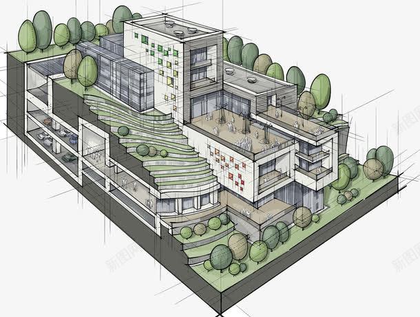 建筑物草图png免抠素材_新图网 https://ixintu.com 工业设计 建筑物 白色墙壁 设计草图