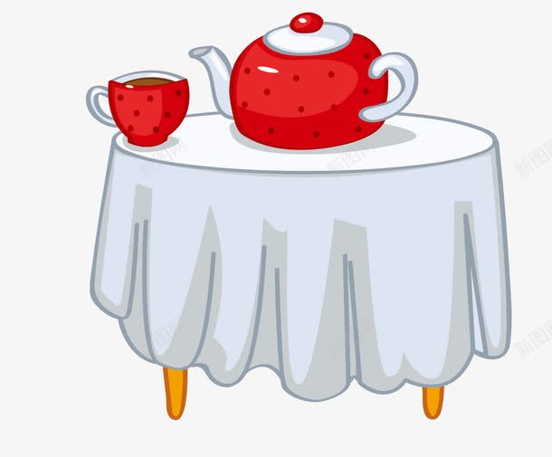 茶桌和红色的茶具png免抠素材_新图网 https://ixintu.com 卡通 红色 红色的茶具 茶具 茶桌