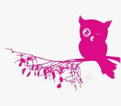 紫色树枝上的猫头鹰剪影素材