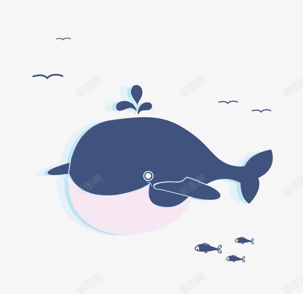 卡通画鲸鱼海鸥小鱼png免抠素材_新图网 https://ixintu.com 卡通画 海鸥 鲸鱼