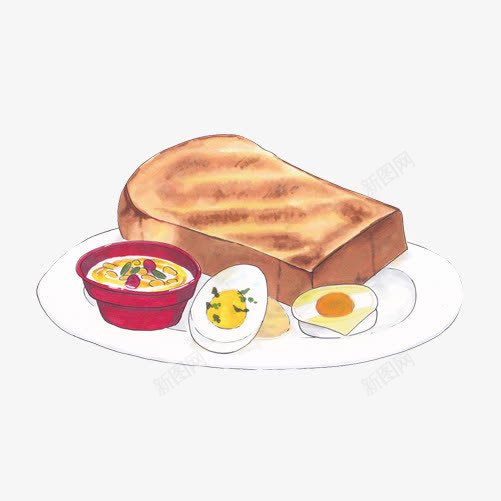 搭配早餐手绘画片png免抠素材_新图网 https://ixintu.com 手绘美食 早餐 蔬菜汤 面包片 鸡蛋