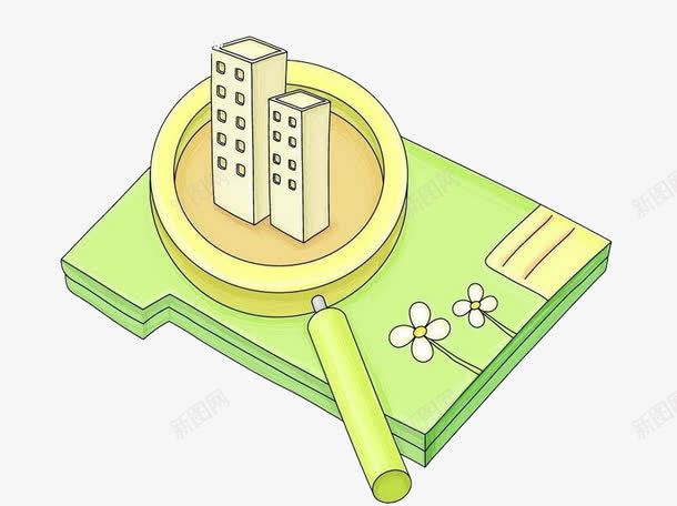 手绘放大镜png免抠素材_新图网 https://ixintu.com 卡通 房子 手绘 放大鏡 放大镜 绿色