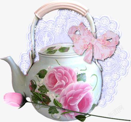3D花图案茶壶png免抠素材_新图网 https://ixintu.com 3D花图案茶壶 水壶 茶壶