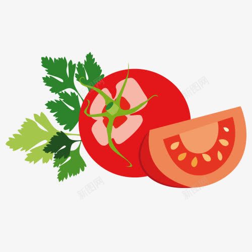 切面番茄png免抠素材_新图网 https://ixintu.com 手绘蔬菜 瓜果蔬菜 红色柿子 绿叶 西红柿