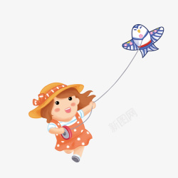 放风筝的小女孩春天小女孩放风筝卡通高清图片