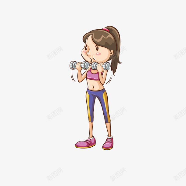 举哑铃运动的女孩手绘图png免抠素材_新图网 https://ixintu.com 减肥 动作 卡通 哑铃 女孩 手绘 运动服 锻炼