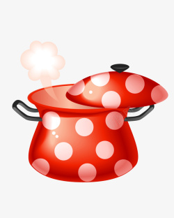 手绘卡通红色砂锅炖锅素材