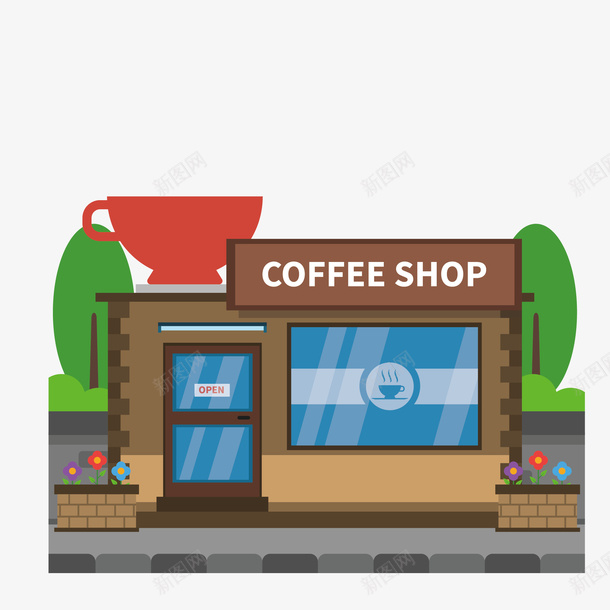 咖啡店卡通手绘图png免抠素材_新图网 https://ixintu.com 创意 咖啡店 咖啡杯 店铺 手绘图 英文字母
