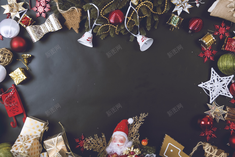 黑色铃铛圣诞老人psd设计背景_新图网 https://ixintu.com 圣诞 木板 红色 绿色 铃铛