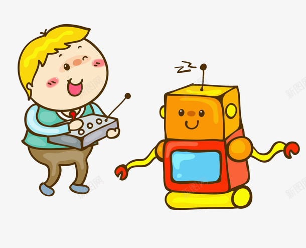 卡通机器人png免抠素材_新图网 https://ixintu.com 卡通 可爱 天线 微笑 手绘 机器人 遥控器 金发男孩