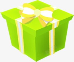 绿色的礼物盒及黄白相间的蝴蝶结素材