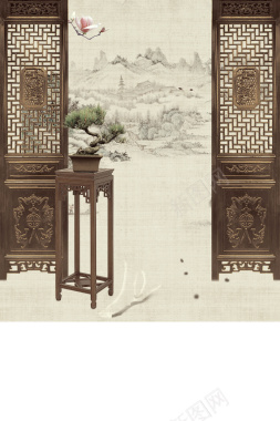 中国风庭院相册海报背景模板背景