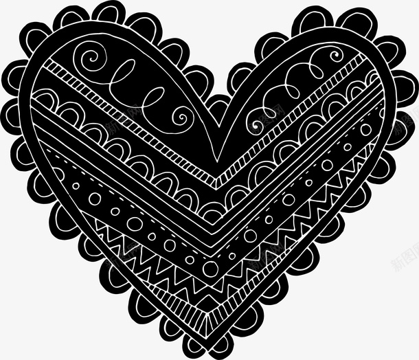 爱心手绘图png免抠素材_新图网 https://ixintu.com 创意 手绘 条纹 浪漫 爱心 设计 边框 黑白色