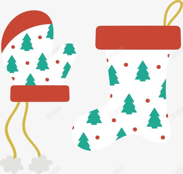 圣诞树花纹圣诞袜和手套png免抠素材_新图网 https://ixintu.com 圣诞快乐 圣诞手套 圣诞树花纹 圣诞节 圣诞袜 矢量png