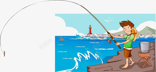海边钓鱼png免抠素材_新图网 https://ixintu.com 卡通渔业 卡通钓鱼 渔业 钓鱼