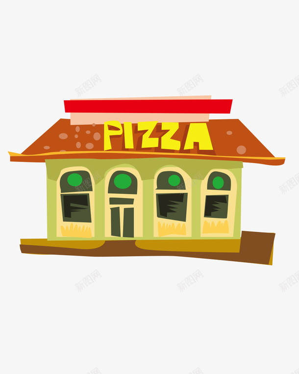 卡通房子png免抠素材_新图网 https://ixintu.com pizza店 卡通房子 商店 彩绘 房子 手绘 插画