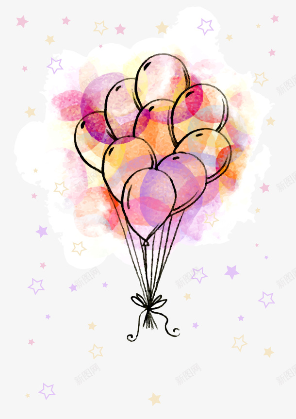 儿童节手绘美丽气球png免抠素材_新图网 https://ixintu.com 儿童节 手绘气球 水彩 渲染 绘画 美丽气球