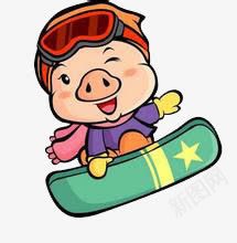 卡通猪滑雪图案png免抠素材_新图网 https://ixintu.com 动物 卡通 可爱 小人 滑雪 猪