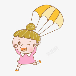 手绘降落伞上的女孩图素材