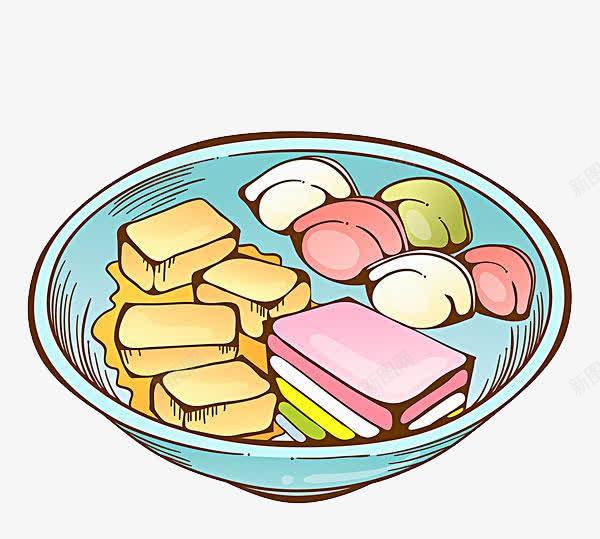 火锅丸子png免抠素材_新图网 https://ixintu.com 卡通 火锅丸子 碗 粉色 绿色 蓝色 食物 黄色