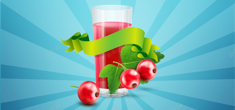 淘宝矢量卡通纯天然蔓越莓果汁水果苹果海报背景